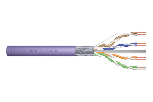 Kabel instalacyjny kat.6, F/UTP, Cca, AWG 23/1, LSOH, 500m, fioletowy, szpula
