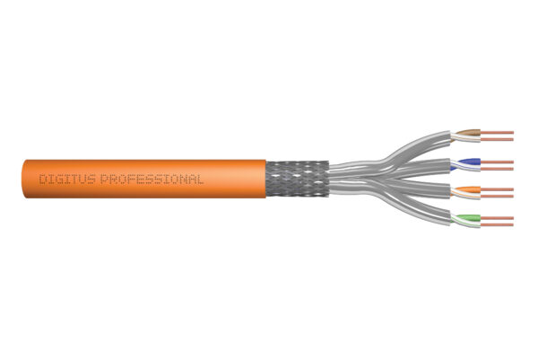 Kabel instalacyjny kat.7, S/FTP, Cca-s1a d1 a1, AWG 23/1, LSOH, 1000m, pomarańczowy, szpula